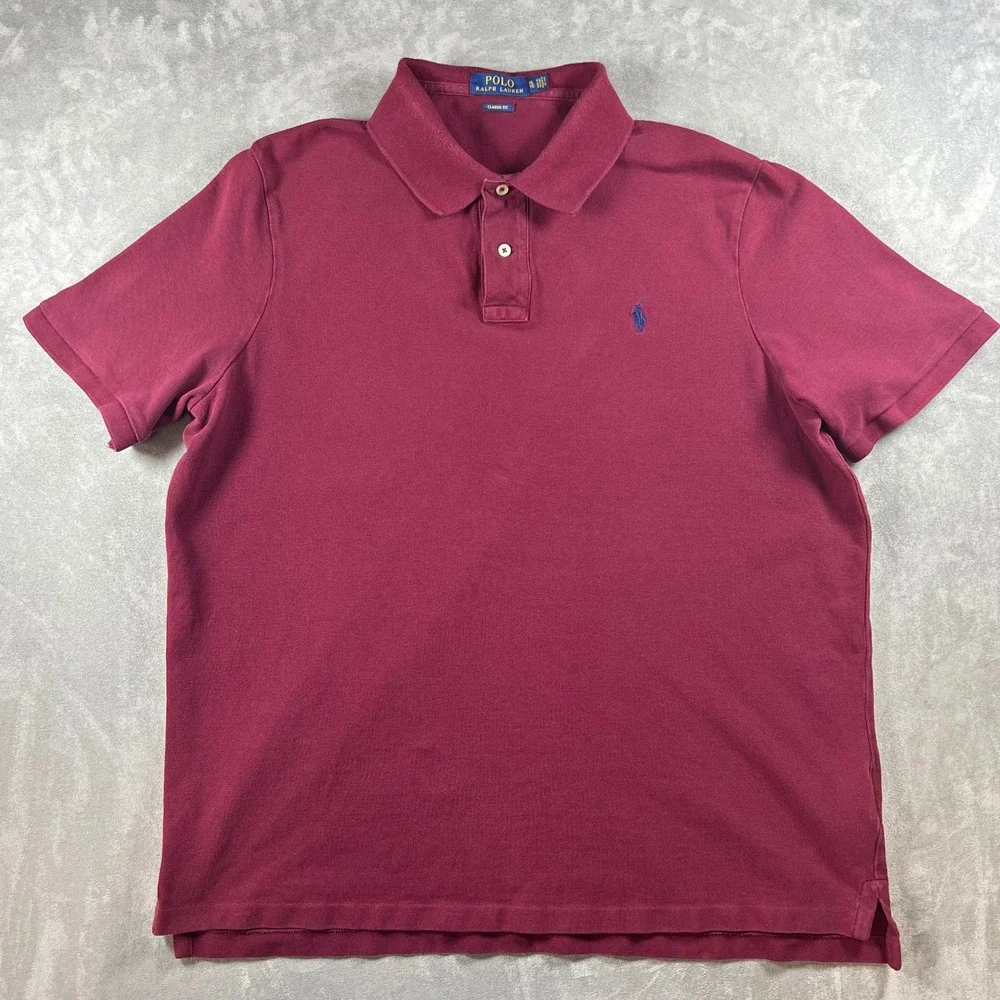 Polo Ralph Lauren Mens XL Burgundy Classic Fit Short Sleeve Pique Polo Shirt